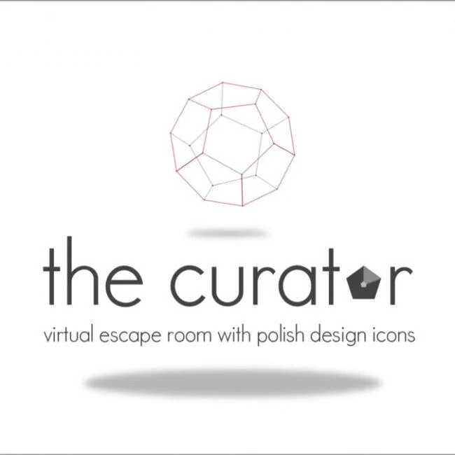 The Curator VR — MunchingSquare studio portfolio. Wider immersive expertise; not presented as an AI-only production. The Curator virtual reality title graphic featuring a wireframe sphere and a reference to Polish design icons.